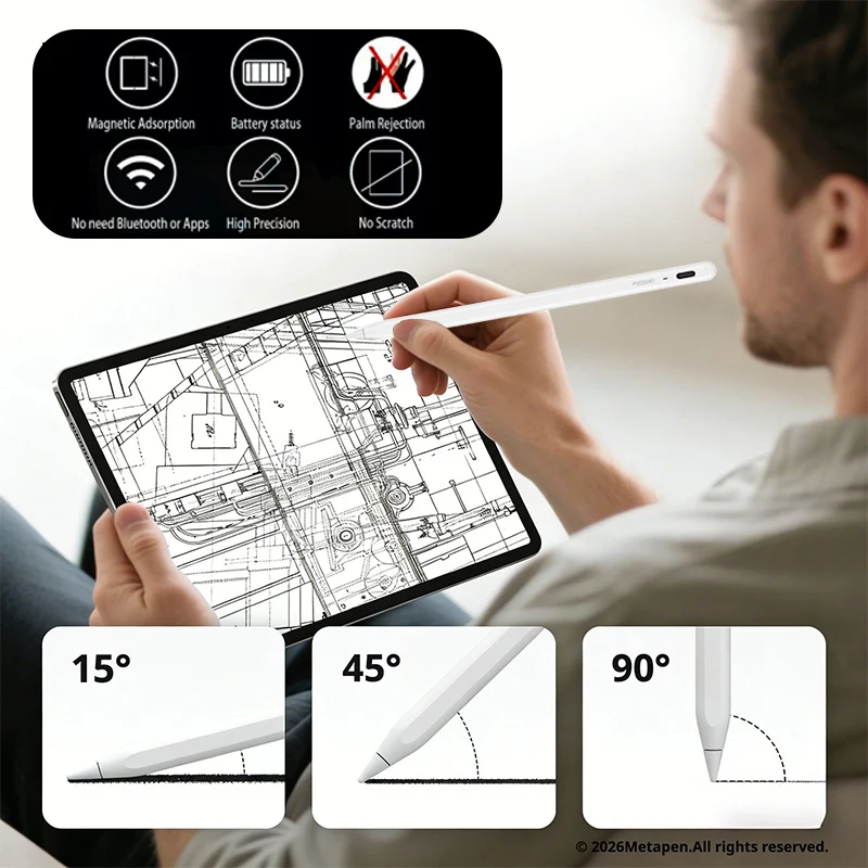 Metapen A8 Stylus Table Pen Pencil for iPad Palm Rejection Magnetic Design Touch Pencil for Tablet for iPad/iPad mini/iPad pro