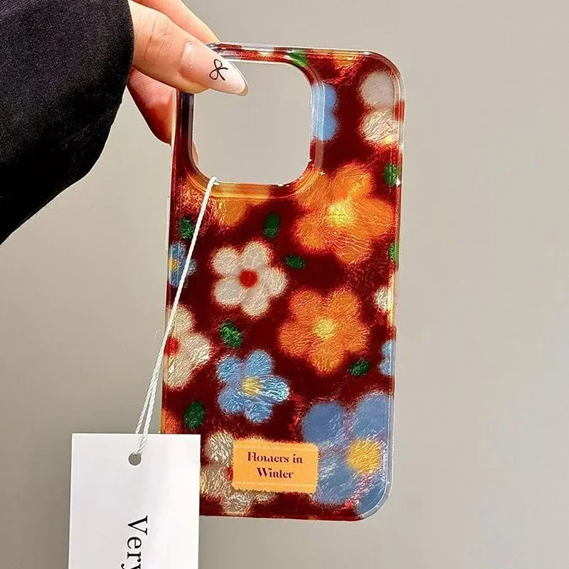 

Чехол для телефона iPhone 16, 15, 14, 13, 12, 11 Pro Max XS X XR 7 8 Plus SE 2022, перфорированный вихревой корпус, IND, чехол в стиле ретро с маленьким цветком