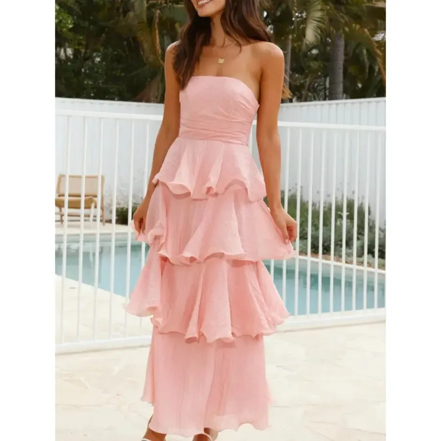 

Женское многоярусное платье без бретелек с открытой спиной и оборками по низу — без бретелек на шее, подходит для свадеб, вечеринок, выпускных вечеров, можно стирать в машине, размер S