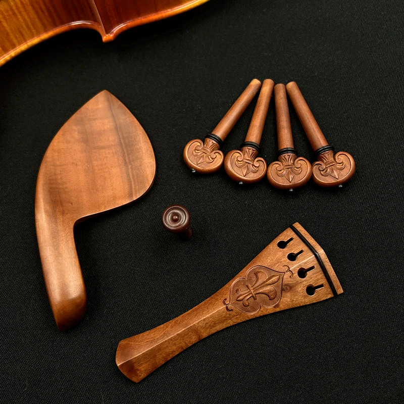 1 set violin 4/4 Carved patterns ebony wood accessories parts fittings,Tailpiece+Tuning pegs+Endpins+Chin rest/Chin Holder