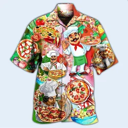 Funny Pizza 3D Print Hawaiian Shirt Cartoon Cat Food Graphic Lapel Shirt Street Loose Short Sleeves Unisex Shirts Diy Custom Top