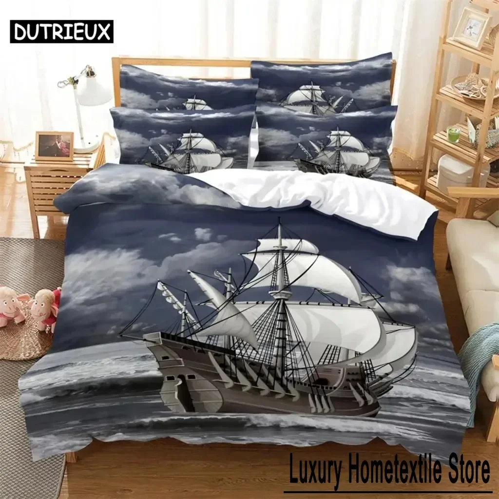

3D digital printing quilt cover pillowcase double bed set cover quilt Soft Microfiber bedding set Sika deer Sailboat