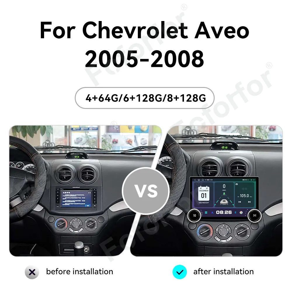 Pantalla de Alta Definición de 11.5 Pulgadas, Android 15 HD Táctil, GPS, Unidad Principal con Navegación, CarPlay, Android Auto para Chevrolet Aveo 2005-2008