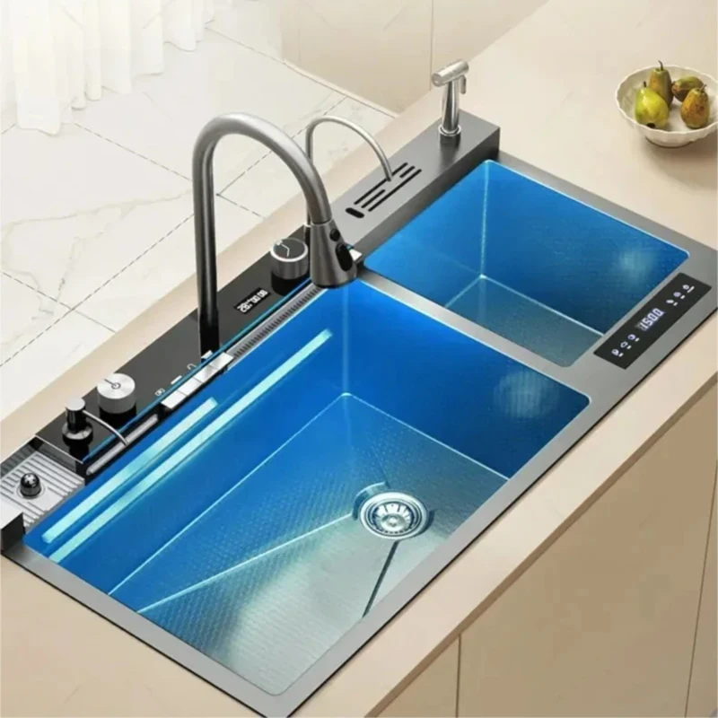 304 Stainless Steel Large Single Bowl Kitchen Sink Intelligent Water Catalyst Fruit Vegetable Purification With Faucet