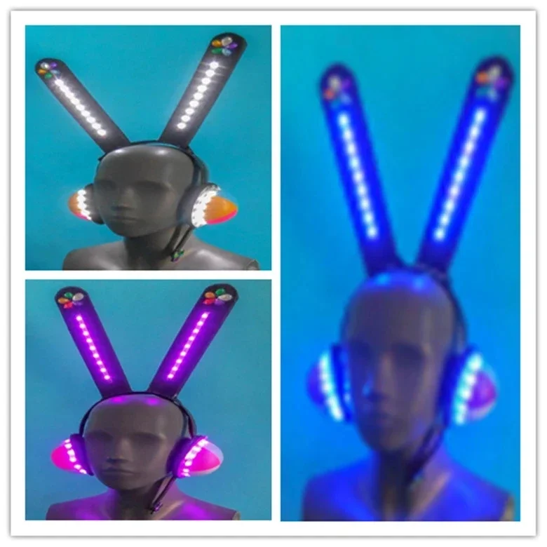 Anime Lovelive Cyber Cosplay Headwear LED Light Gaming Headset Flash Ligth Cat Ear Headphones Halloween Party Roleplay Prop