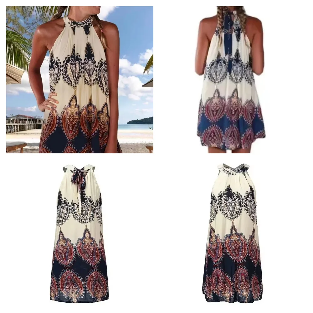 Damskie Plus rozmiar 1XL-5XL Casual luźne sukienki szyfonowe bez rękawów sukienki Boho plażowe Mini sukienki sukienki Boho artystyczne kobiety