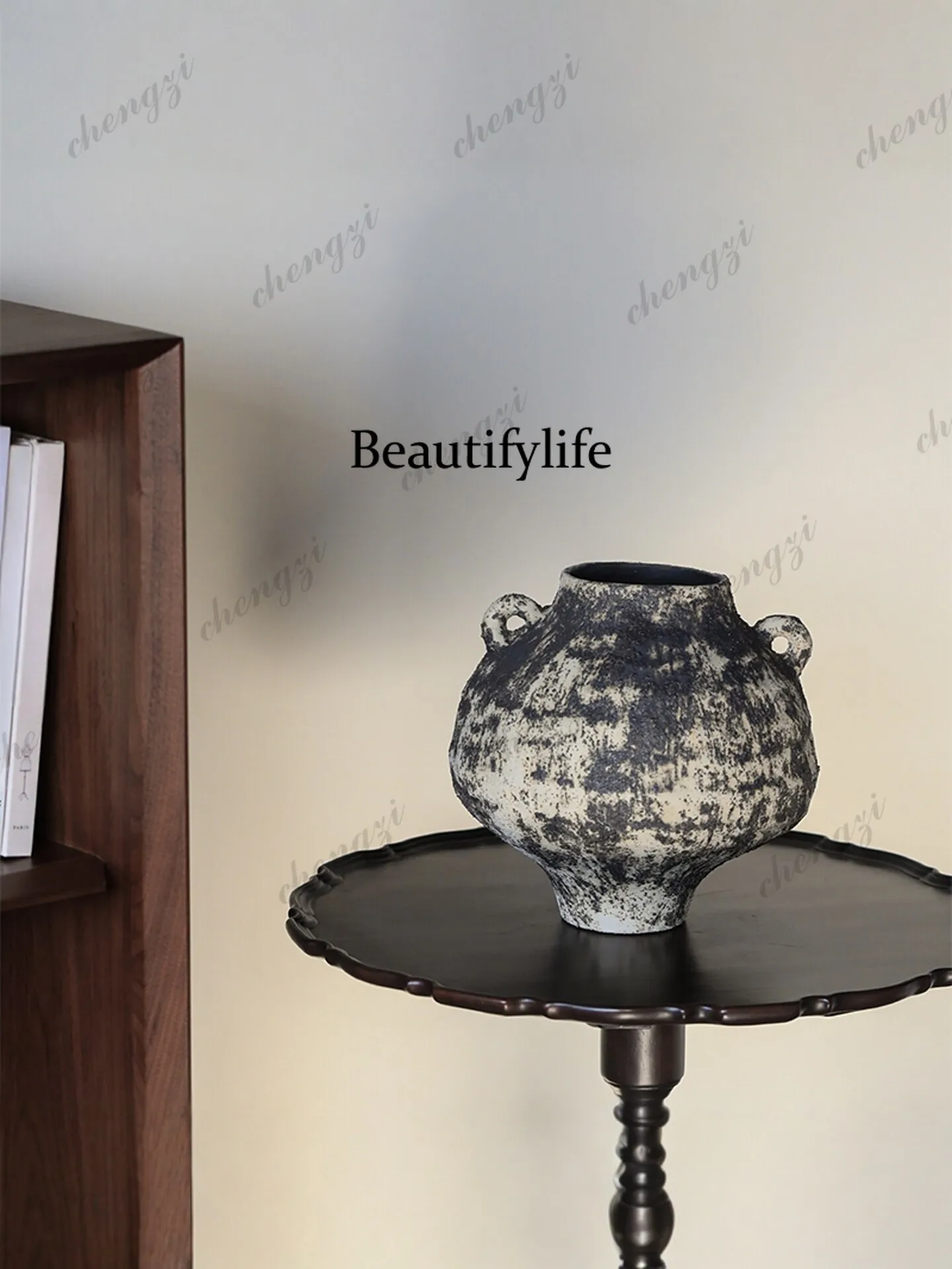 Wabi Sansan Vase Jingdezhen Ceramic Ornament Chinese Retro Living Room Flower Arrangement Decoration Pottery Pot Design