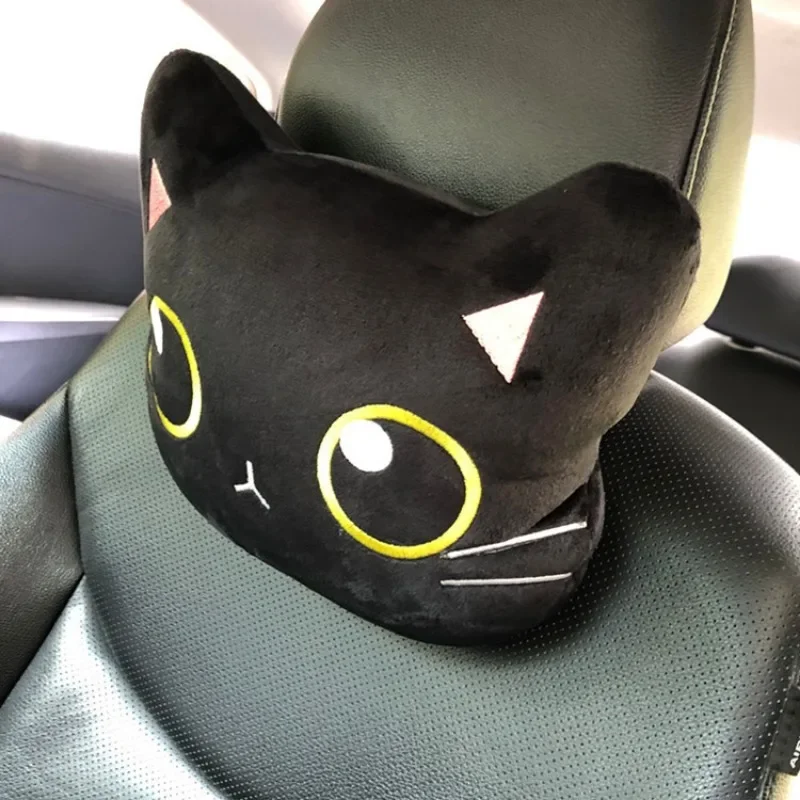 Cute Cat Car Neck Pillow Cartoon Cat Head Car Headrest Travel  Cushion  Cat Seatbelt Shoulder Pads Covers Rearview Mirror Cover