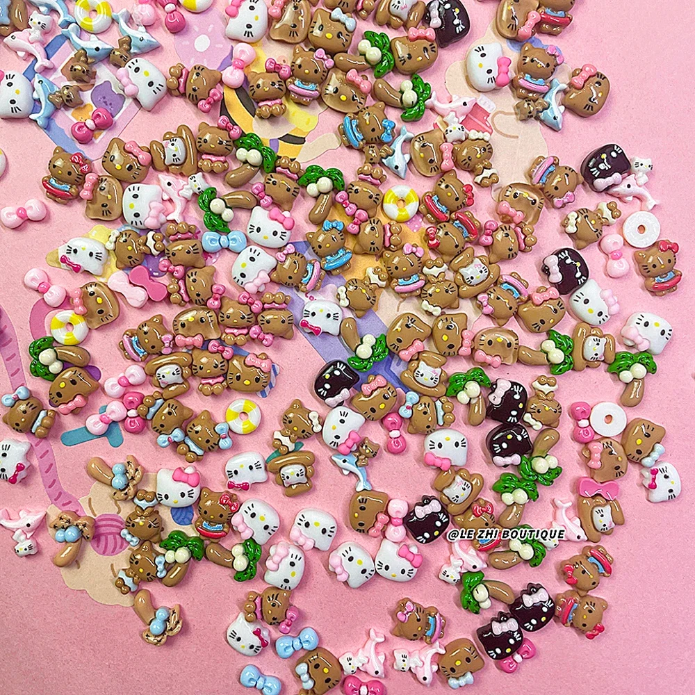 50Pcs Sanrio Hawaii Mixed Hello Kitty Nail Art Decoration 3D Nail Art Charm Nail Drill for Manicure Design Accessory Girlgift