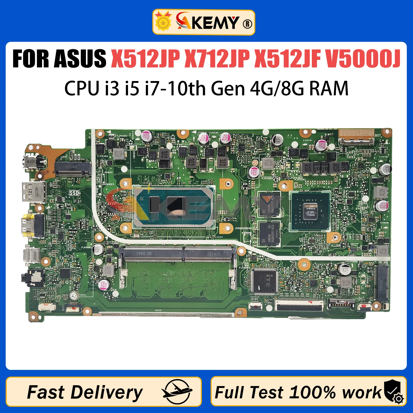 

AKEMY X512JP Mainboard For Asus VivoBook X712JP V5000J X512JA X512J V5000JP X712J Laptop Motherboard i3 i5 i7 10th CPU 4G/8G-RAM