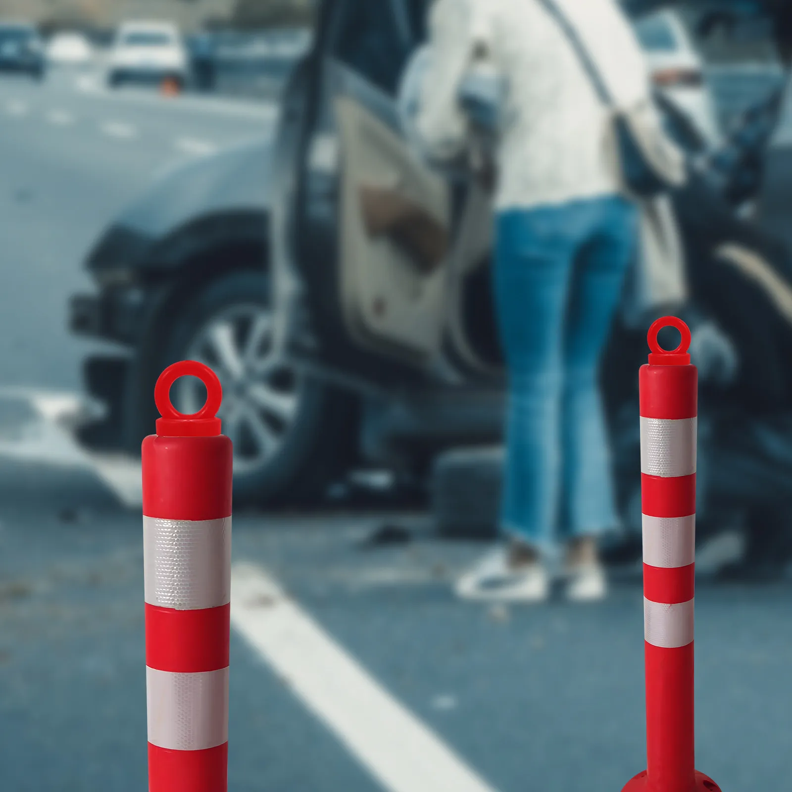 4Pcs Warning Post Caps Safety Cone Ring Multifunctional Traffic Facility Accessory for Warning Columns Road Cones Parking Lots