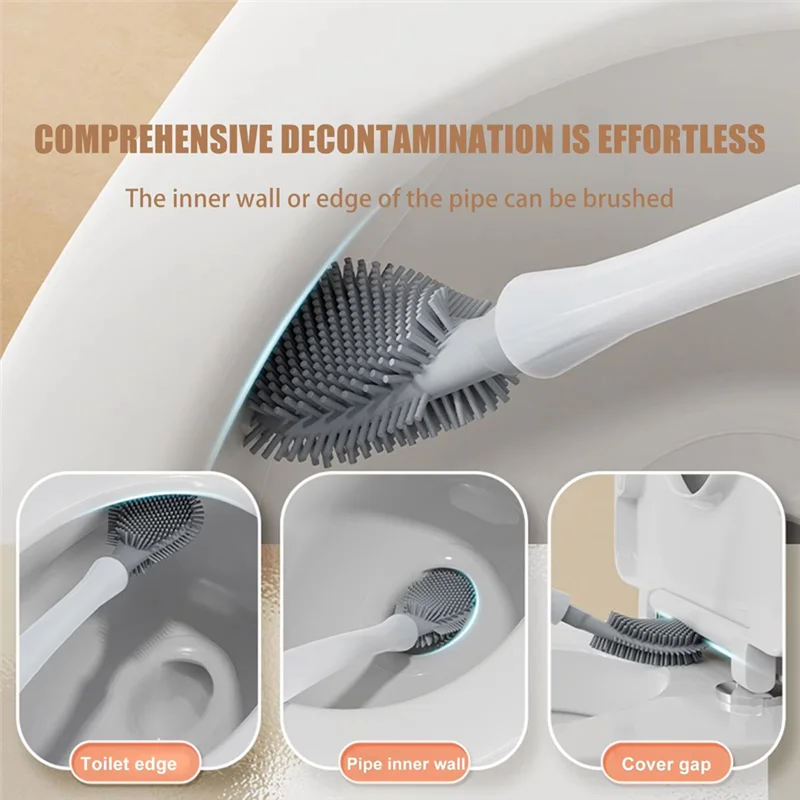 

B84B-Flexible Silicone Toilet Brush Set Wall-Mounted Withauto Open/Close Drainage Holes