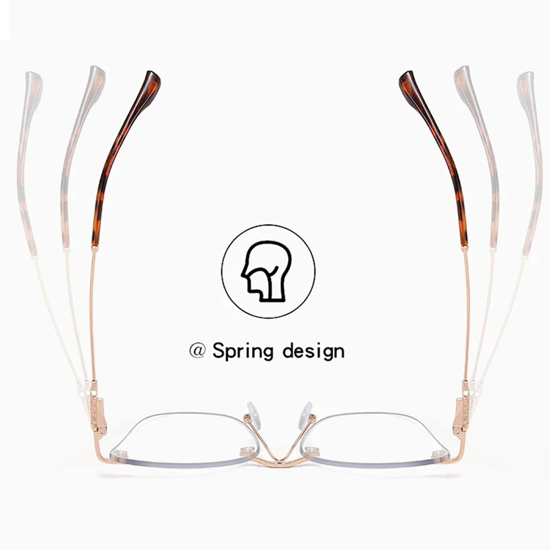 Women's Cat Eye Optical Rimless Frame Blue Light Blocking Clear Lens Fashionable Metal Spectacles Eyeglasses Decoration