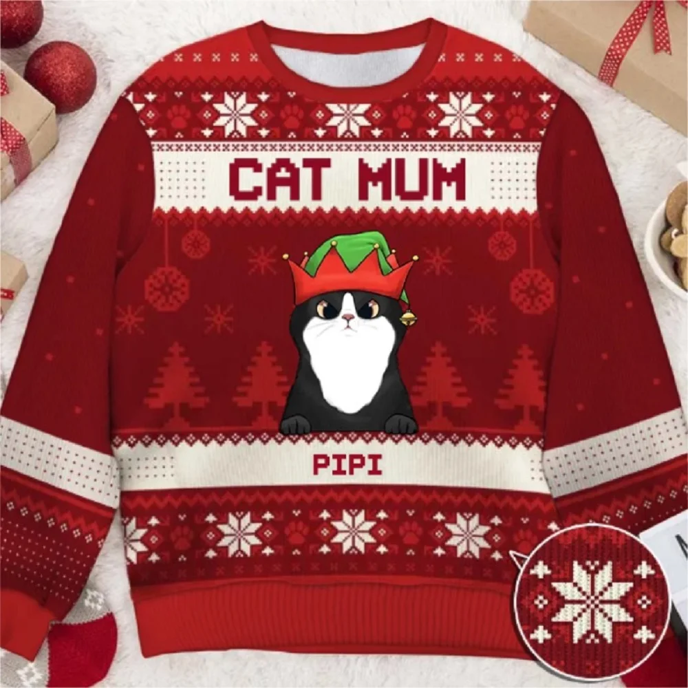 Lustige 3D-Druck Katze Pullover Männer Frauen hässliche Weihnachten Pullover Pullover Tops Urlaub Party Pullover Hoodie Sweatshirt große Größe – Detail 9