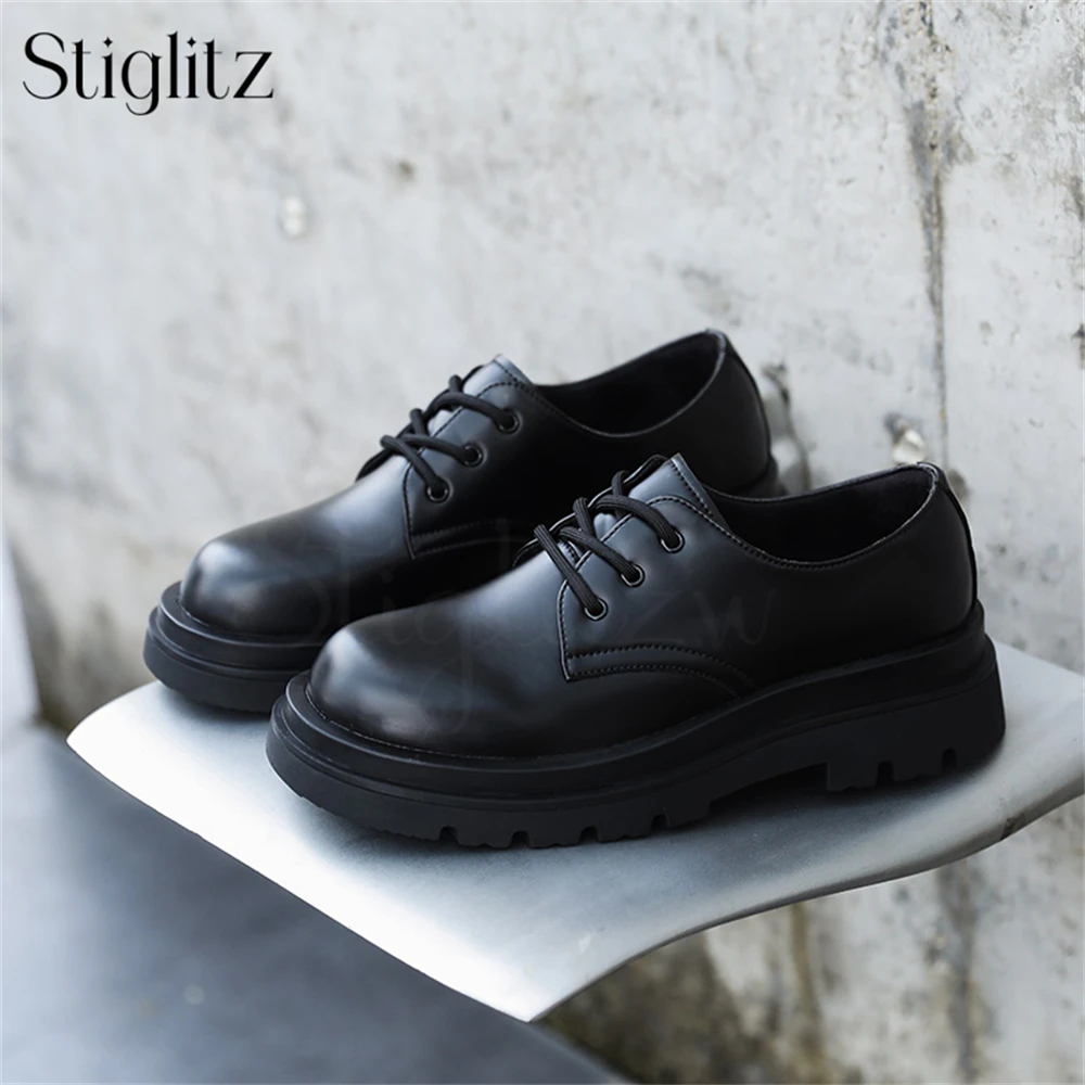 

Black Leather Shoes for Men Comfortable Business Casual Shoes Lace-Up Round Toe Breathable Genuine Leather Daily Footwear New in