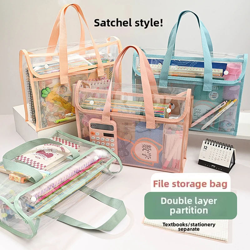 Handbag A4 Transparent Document Bag Waterproof Zipper Handheld Folder Large Capacity Multi-layer Homework Organizer for Student