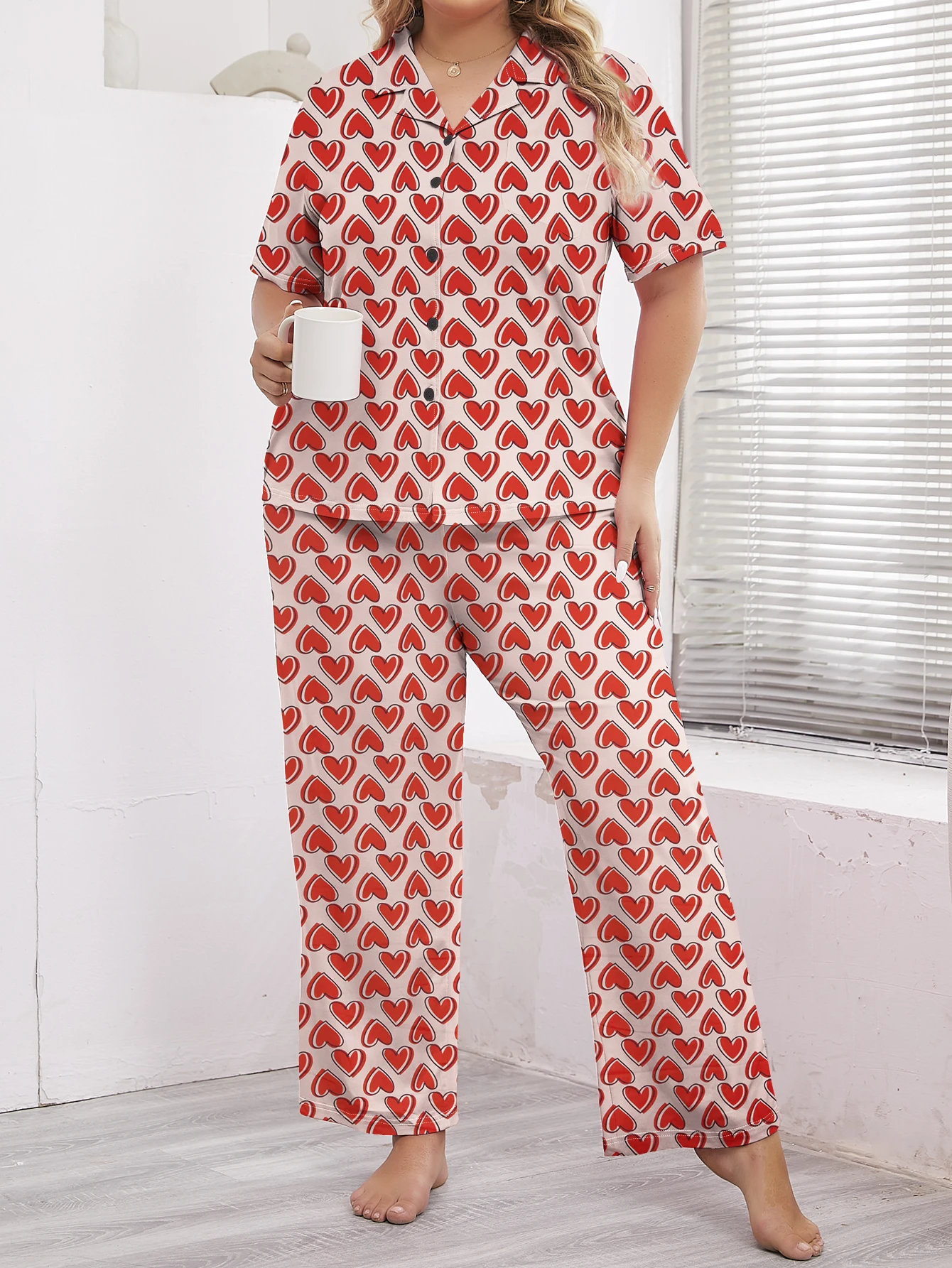 

Plus Size Women's 2-PC Pajama Set - Plaid Print Milk Silk Short Sleeve & Pants Comfy Sleepwear 1XL-5XL