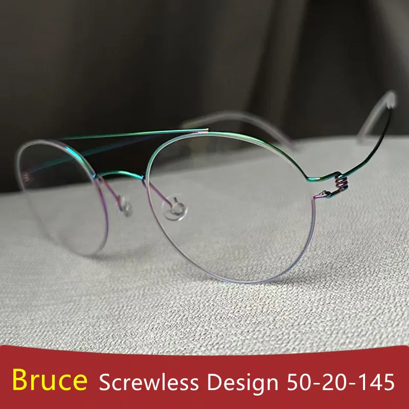 

Denmark Men Round Pilot Glasses Frame Trendy Double-beam Rim Titanium Eyewear Spectacles Women Screwless Brand Design Eyeglasses
