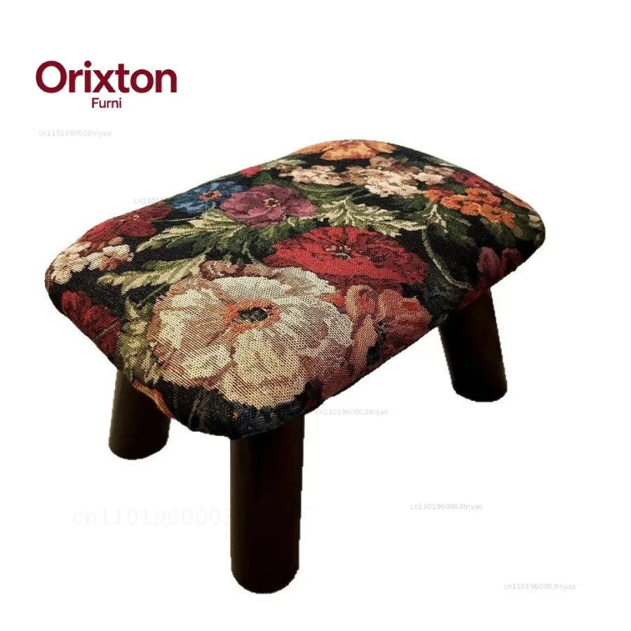 Retro Furniture Flower Footrest Thickened Sponge Stool Handmade Small Stool Classical Durable Entrance Shoe Changing