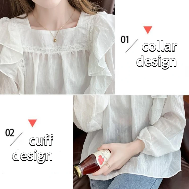 Blouses Women Ruffles Square Collar Design Elegant Temper Fashion OL Ulzzang Females Блузки Spring New Arrival Stylish Young Ins