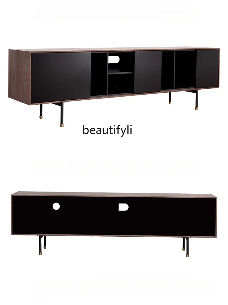 

07Nordic TV Cabinet Walnut Tea Table Combination Small Apartment Living Room Modern Simple Storage High