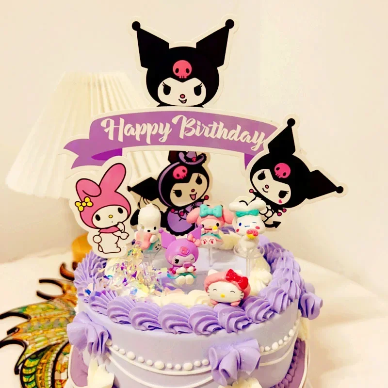 5 pezzi Sanrio Hello Kitty Kuromi decorazione torta cartello Kawaii Anime My Melody inserti torta di compleanno accessori da cucina regali per feste