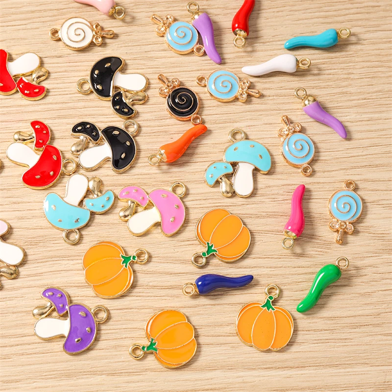 10pcs Cute Mix Food Chili Mushroom Lollipop Charms Pendants for Jewelry Making Earrings Necklace Bracelet DIY Crafts Accessories