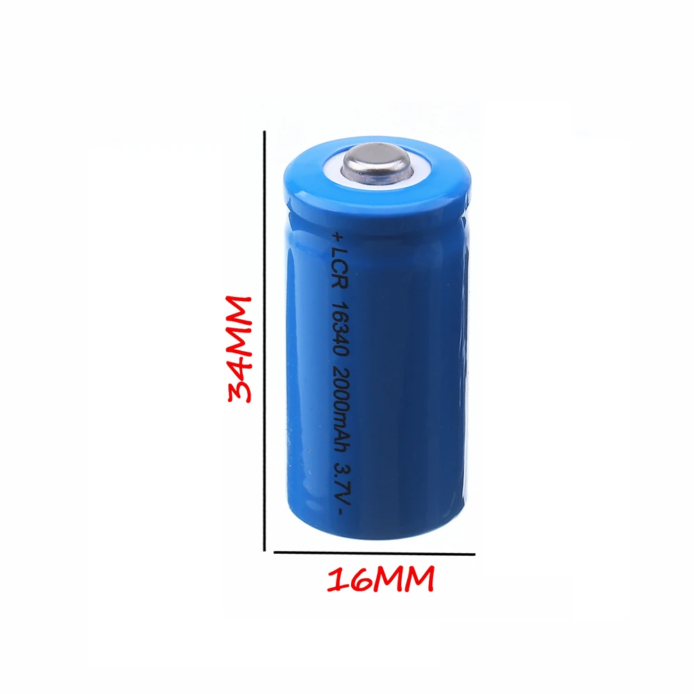 16340 Battery for CR123A, CR17345, K123A, VL123A, DL123A, 5018LC, SF123A, EL123AP 3.7V 2000mAh Li-ion Rechargeable battery