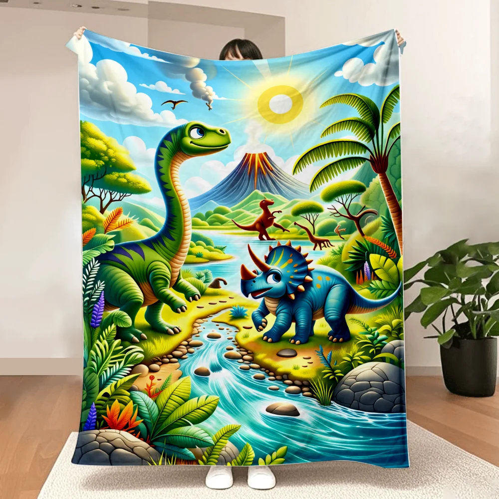1PC Cartoon Dinosaur Print Blanket — Made of soft, fluffy flannel, perfect for sofas, beds, or recliners. A fantastic home decor
