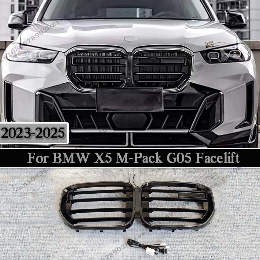 With External Glow Grill For BMW X5 M-Pack G05 Facelift 2023-2025 X5M Style Snap installation Front Kidney Bumper LED Grill ABS