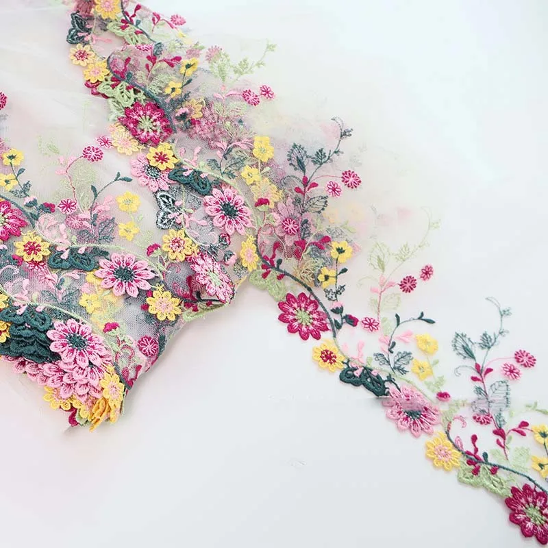 32Yards Elegent Colorful Fancy Flower Embroidery Lace Border Lace Trim Mesh Laces Fabrics for Women Baby Clothes Dress