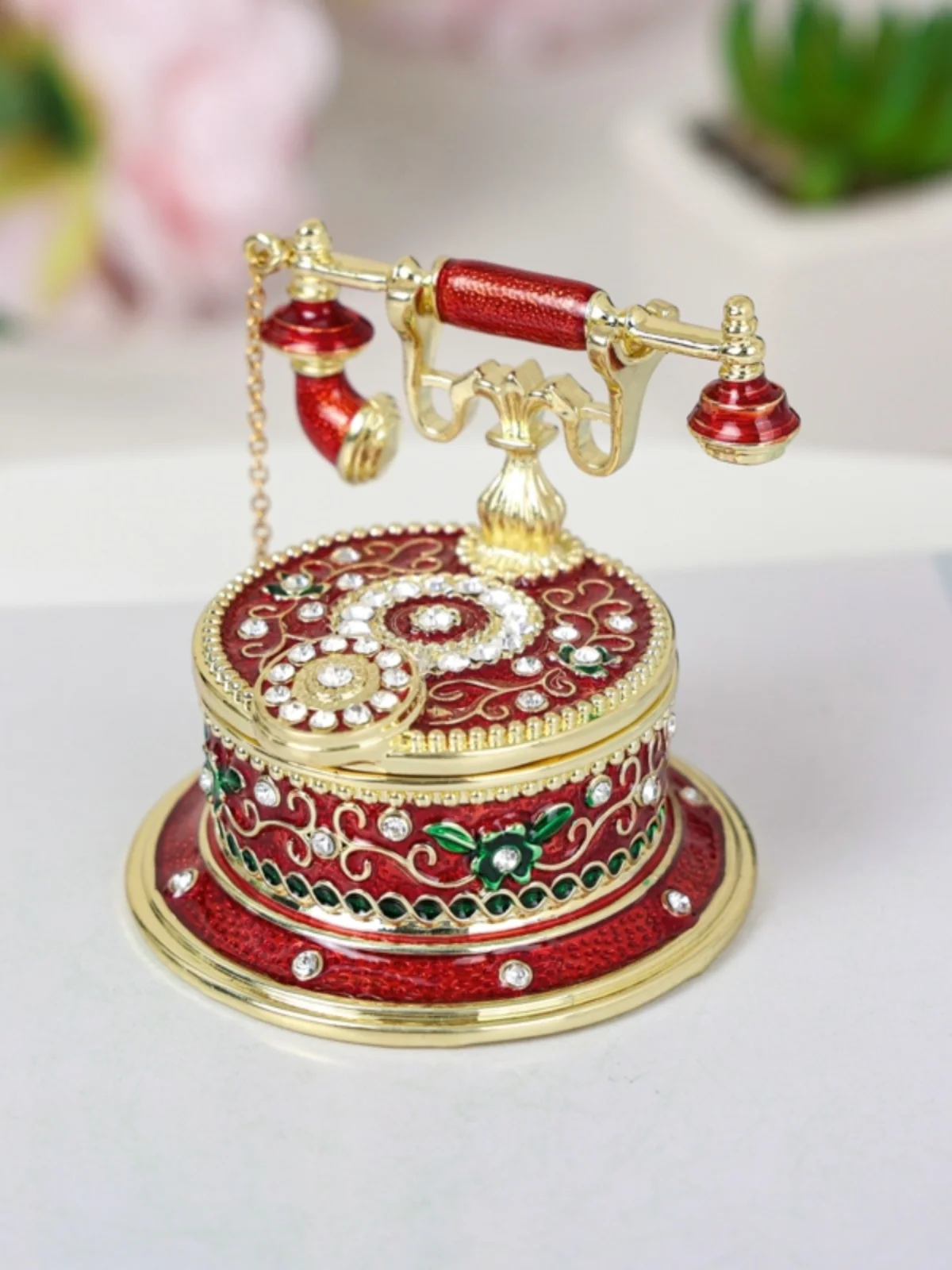 Light luxury home enamel handmade ornament retro telephone jewelry box