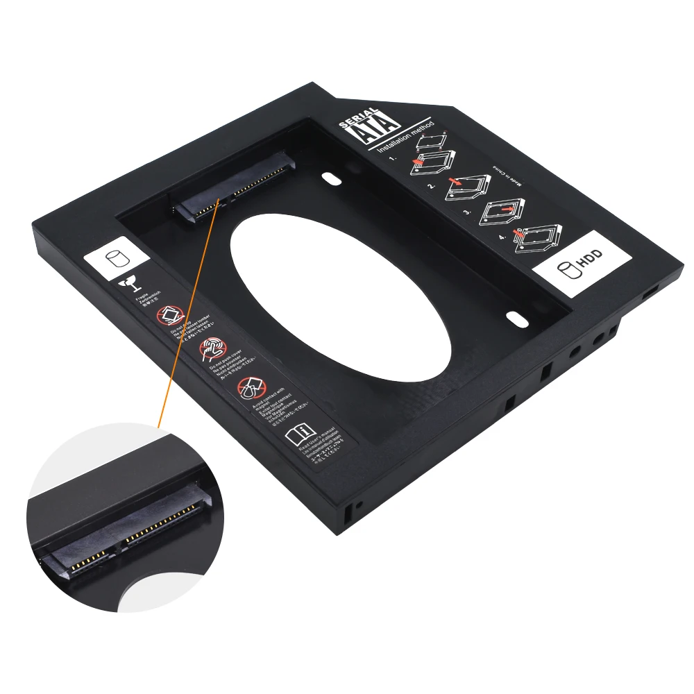 حافظة قرص صلبة من التيشيرك للكمبيوتر المحمول ، مرفَّق من أجل ، أو خليج بصري ، أو SSD ، أو ساتا ، أو بلاستيك ، ثانية ، أو ay