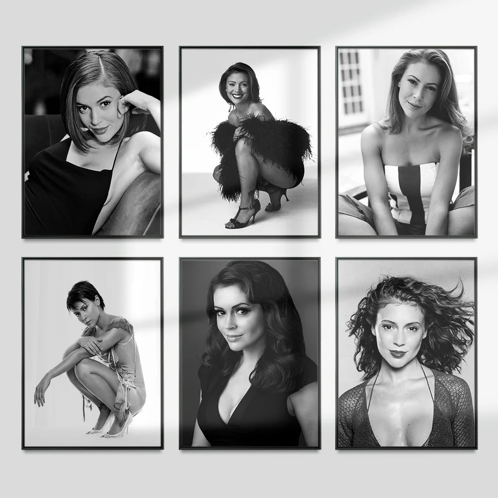 Alyssa Jayne Milano actriz estrella negro blanco cartel música cantante impresión arte lienzo pintura sala de estar decoración del hogar pegatinas de pared