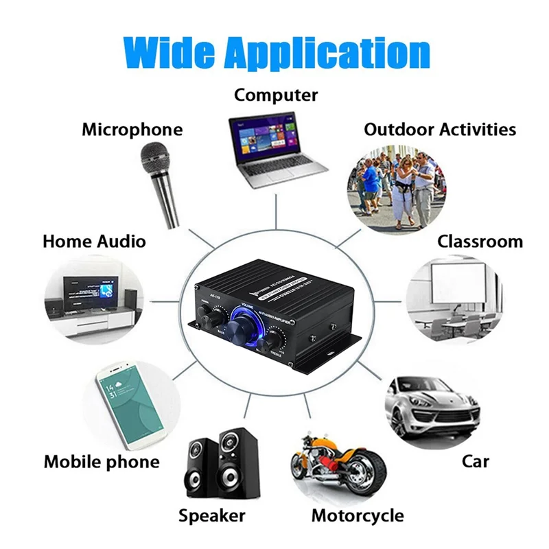 AK-170 Audio Power Amplifier Wireless HiFi Stereo Audio Power Amplifier 200W+200W with RCA Input Home Car Amplifier