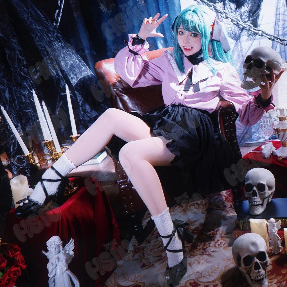 Vampire Miku Cosplay Costumes Cute Vampire Costume Pink kawaii dress Cute uniform skirt