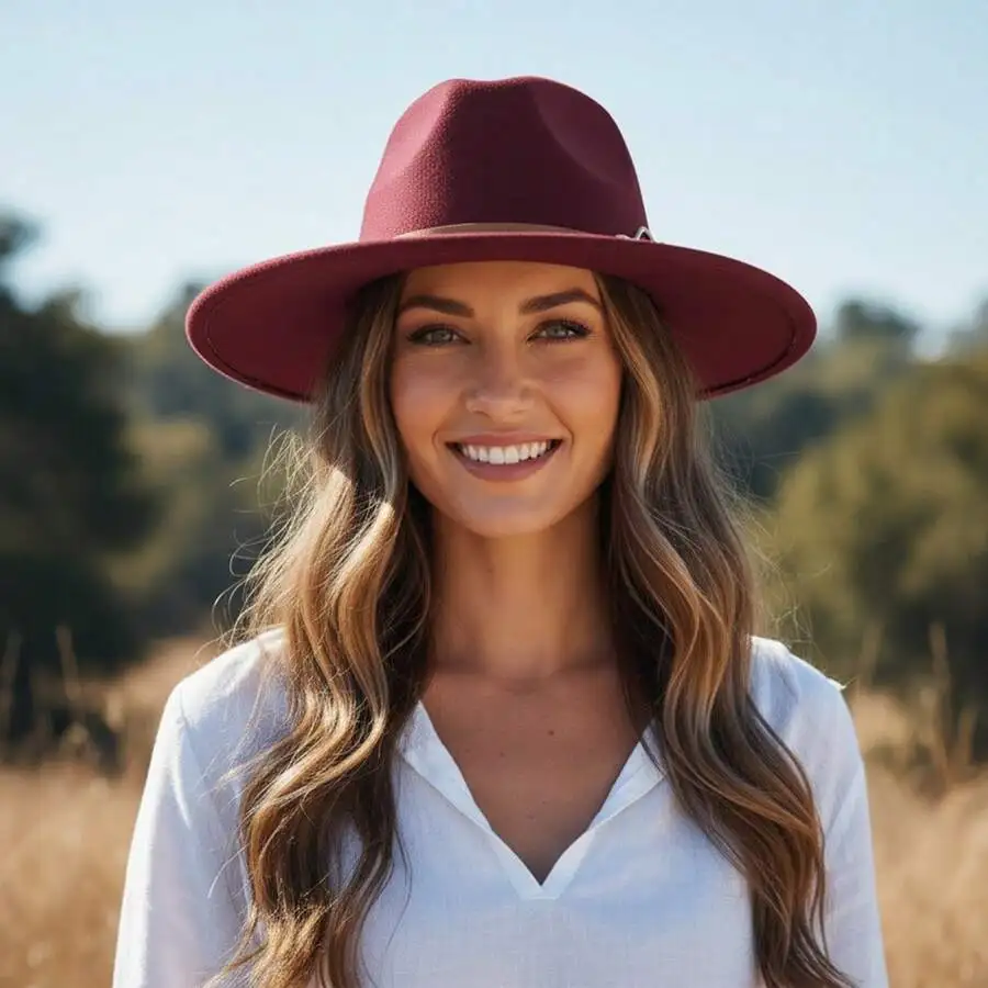 

Women Men Panama Hat Fashionable Classic Wide Brim Outdoor Fedora Caps With Buckle Belt