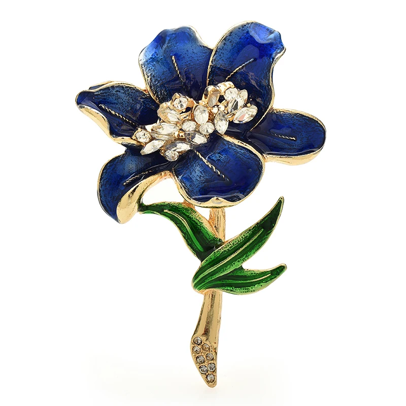 Wuli&baby Beautiful Big Flower Brooches For Women Unisex 3-color Enamel Rhinestone Charming Flowers Party Office Brooch Pin Gift