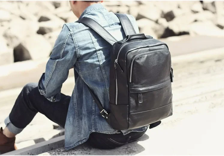 Simple casual head leather men's backpack, handmade leather computer backpack, leather fashion bag