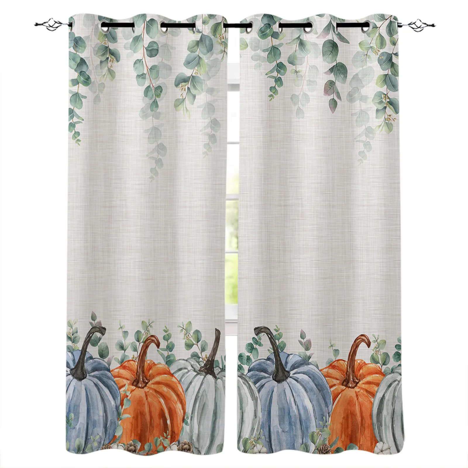 

Thanksgiving Eucalyptus Pumpkin Living Room Bedroom Elegant Curtains For Kitchen The Room Window Treatments Drapes