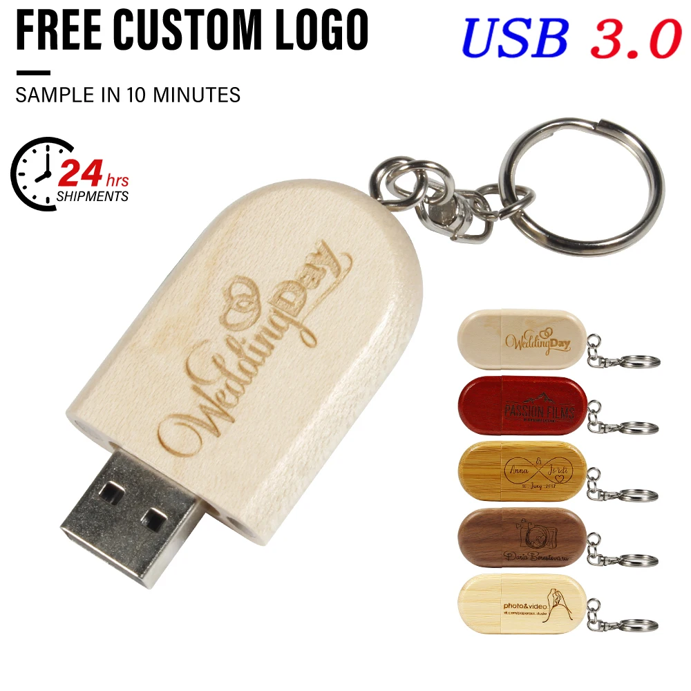 USB3.0 Free Custom Logo Pen Drive 128GB Wedding Gift Memory Stick 64GB Wooden USB 3.0 Flash Drive 32GB Push Pull Box U Disk 16GB