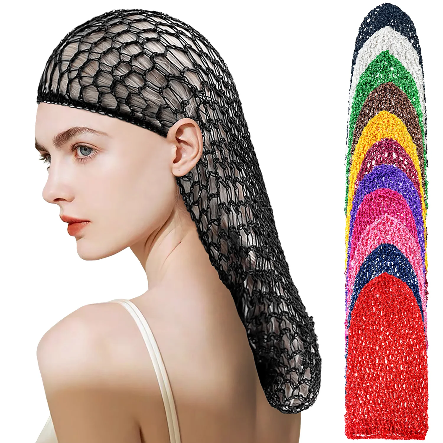 Moda damska szydełkowe włosy komin z elastyczną krawędzią długie siatka do włosów siateczki do spania Turban nakrycia głowy siatka do włosów