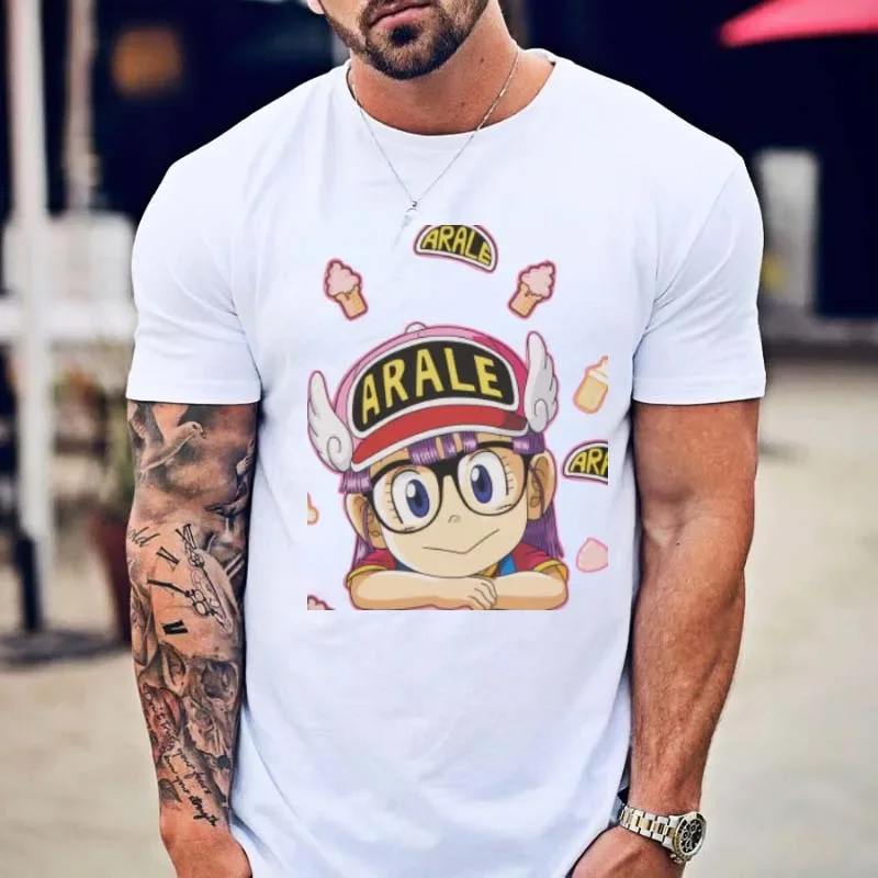 Arale Foil Vintage Print Dr Slump Toriyama Anime Manga 90s Cute Robot 80s cotton T Shirt Street Fashion Casual Tee Men\'s Tshirt