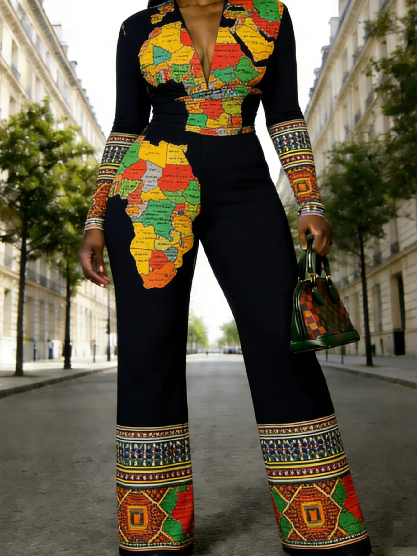 Macacão justo de manga comprida com decote em V, ideal para o outono, feminino, elástico, peça única, para a primavera, roupa de rua de luxo, para fes