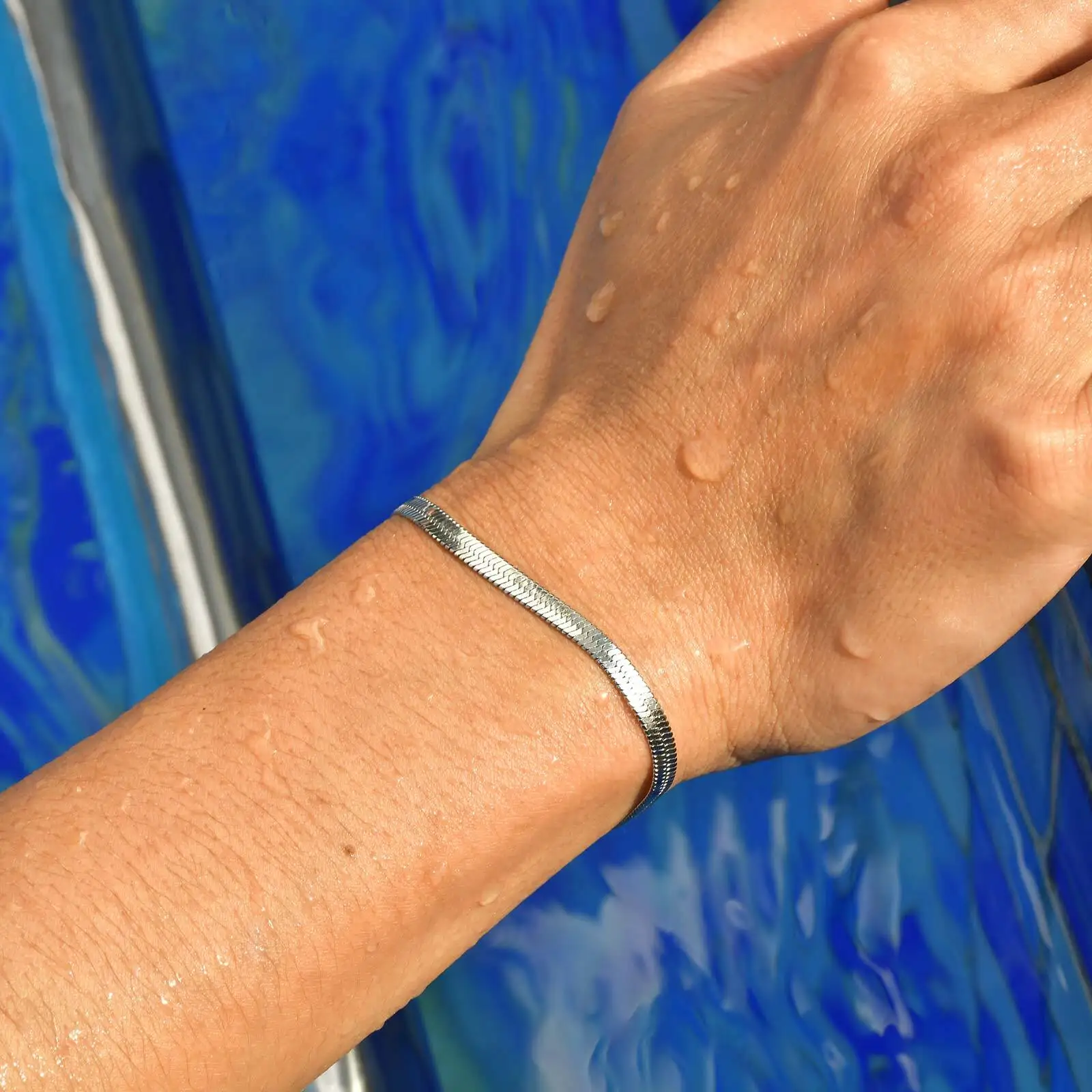 

Stainless Steel Blade Chain Bracelet for Men,High Polished Flat Snake Chain Adjustbale Wristband,Classic Jewelry Gift