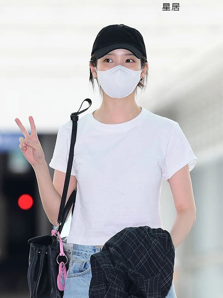 مثير ملابس رقص الجاز المغني ازياء النساء مجموعة Kpop الأبيض تي شيرتات قصيرة الاكمام فضفاضة الجينز سيدة مرحلة الأداء الملابس