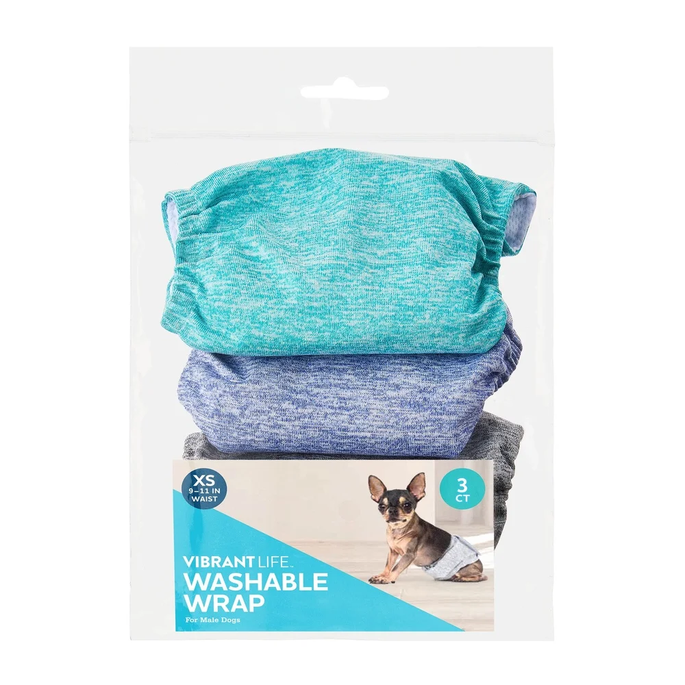 Washable Male Dog Wraps XS Super Absorbent Leak Proof Adjustable Hook and Loop Fasteners 3 Count Small Dogs