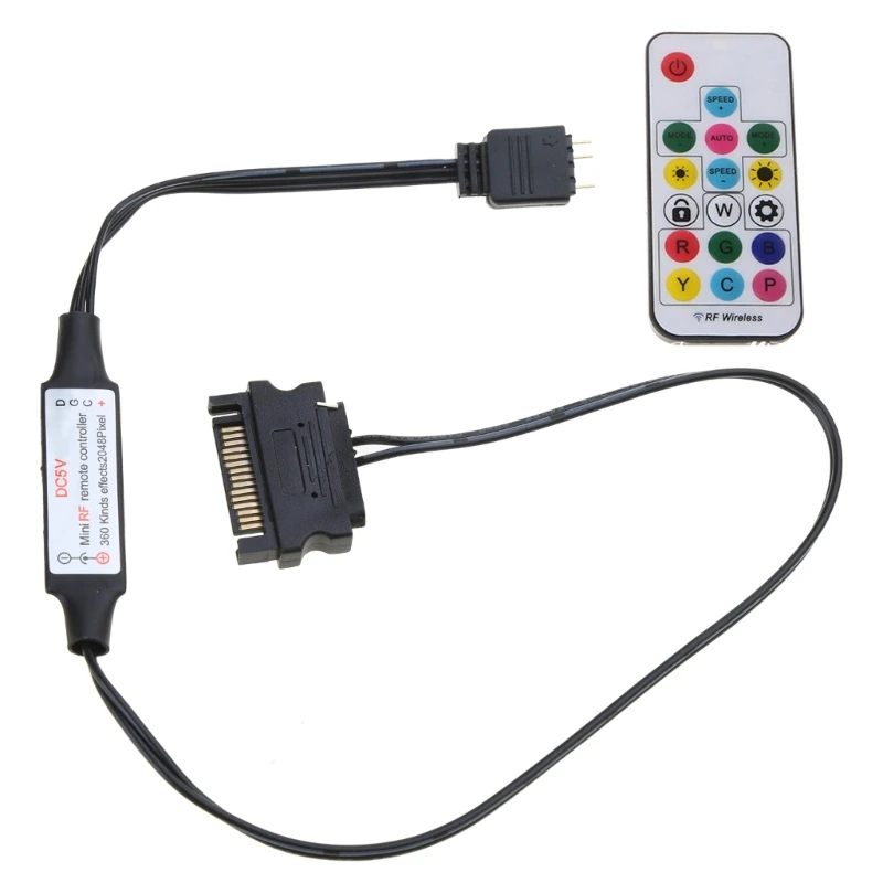 RGB LED Controller 12V SATA RF Wireless Remote Control Large 4Pin RGB LED Strip Controller for PC Computer for Case Ligh