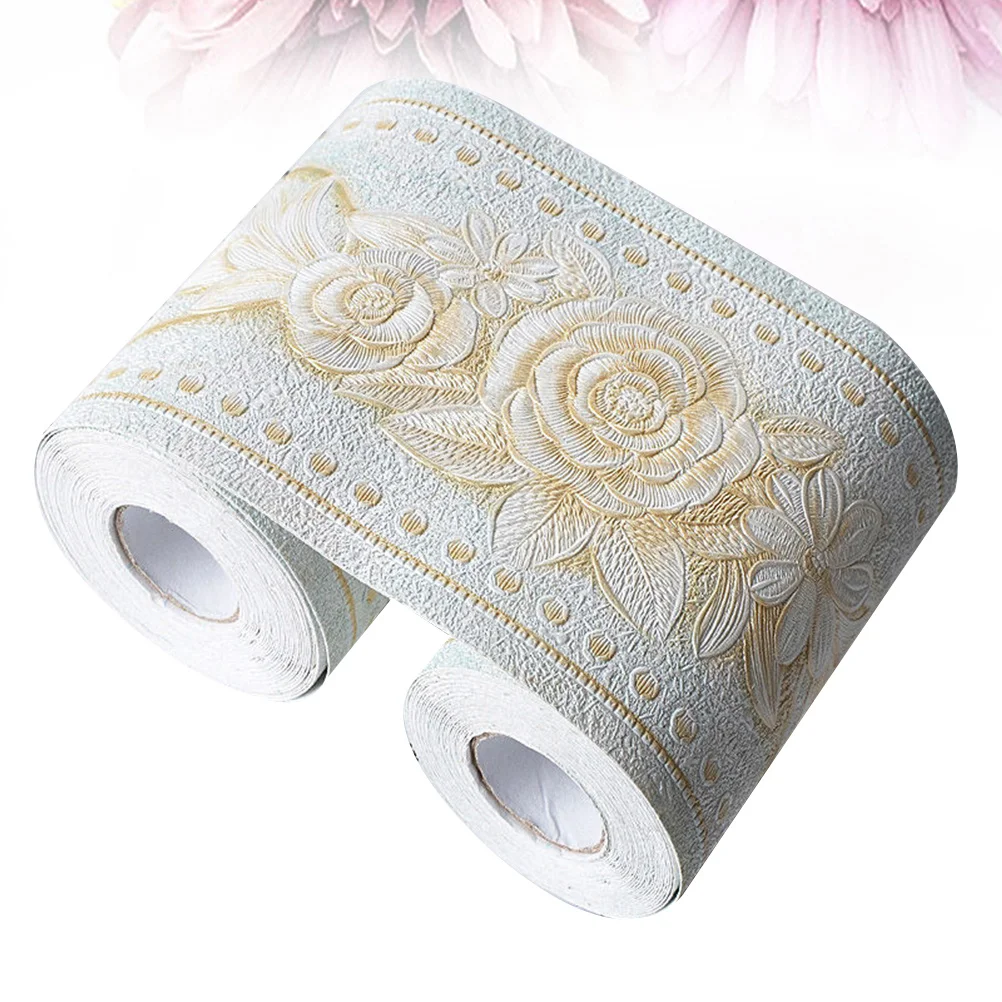

Green Background Rose PVC Waterproof Wall Sticker Self Adhesive Stylish Wallpaper Border Waist Line for Bedroom Living Room