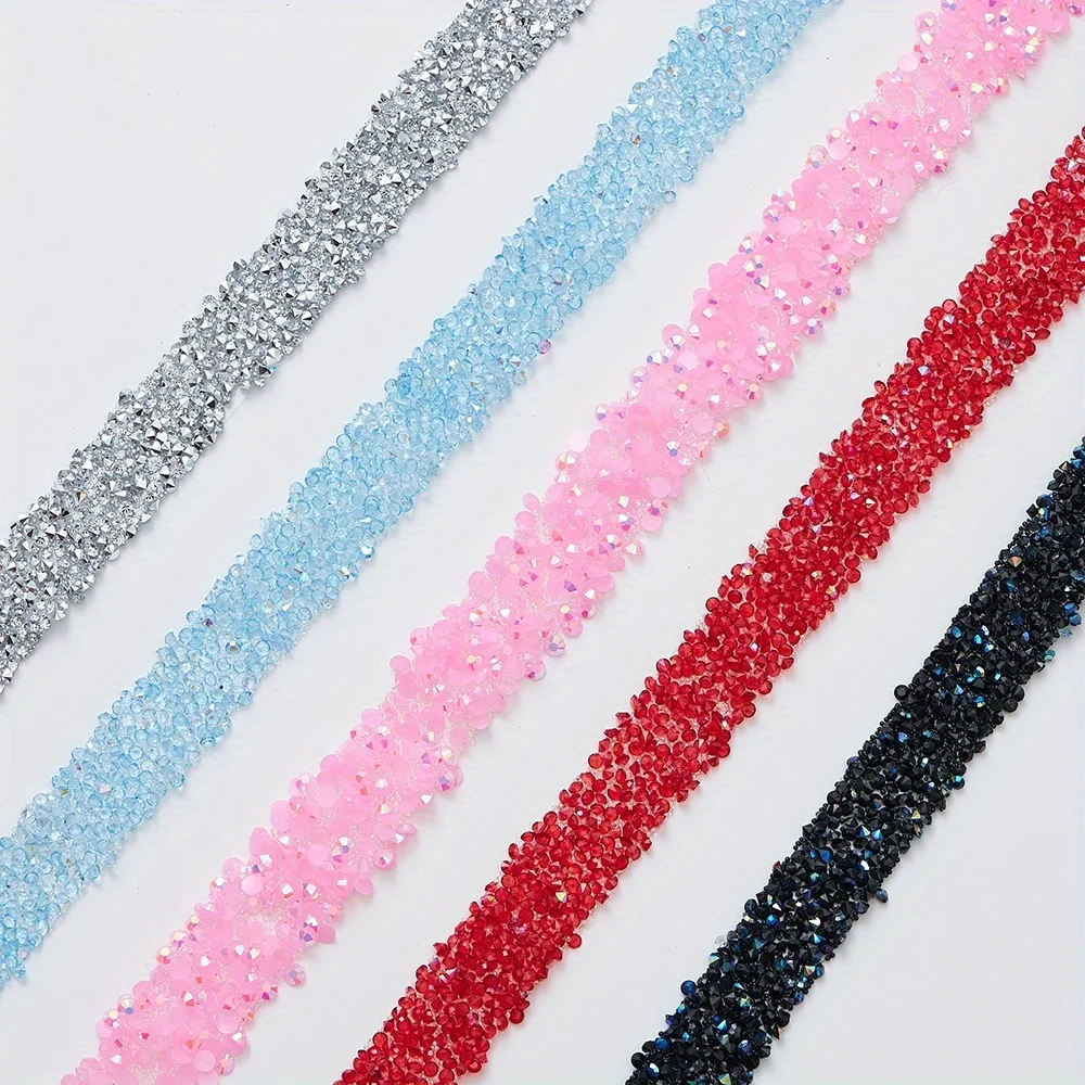12Mm Self-Adhesive Resin rhinestone Trim Glitter Crystal Strass Tape Chain Ribbon Dia Sticker Belt Wedding Dress Garment Crafts